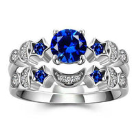 New creative moon ring women Europe and the United States inlaid blue gem engagement ring - Fun Gifts & More