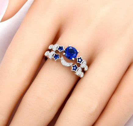 New creative moon ring women Europe and the United States inlaid blue gem engagement ring - Fun Gifts & More