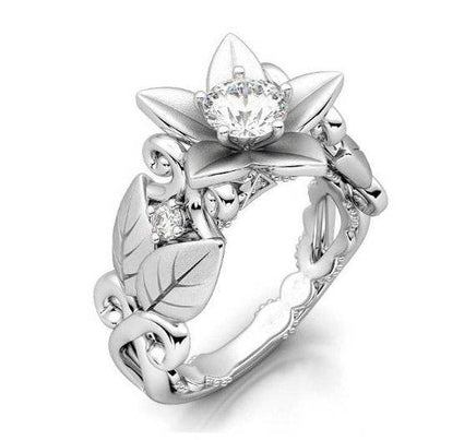 New hot rose flower engagement ring female models zircon ring creative branches ring jewelry - Fun Gifts & More