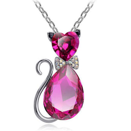 Creative Lady Cute Bow Kitty Crystal Necklace - Fun Gifts & More