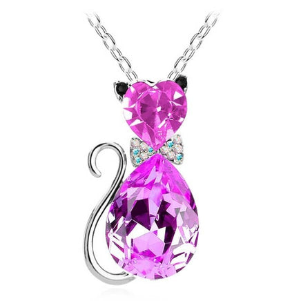 Creative Lady Cute Bow Kitty Crystal Necklace - Fun Gifts & More