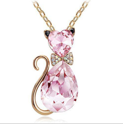 Creative Lady Cute Bow Kitty Crystal Necklace - Fun Gifts & More