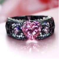 Princess Diamond Ring Heart-shaped Black Ring Creative Design - Fun Gifts & More