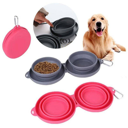 Rubber Foldable Double Bowl Pet Feeding Bowl Pets Supplies Dog Cat Bowls - Fun Gifts & More