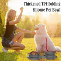 Rubber Foldable Double Bowl Pet Feeding Bowl Pets Supplies Dog Cat Bowls - Fun Gifts & More