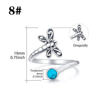 925 Sterling Silver Dragonfly Open Ring Turquoise Cute Animal Jewelry - Fun Gifts & More