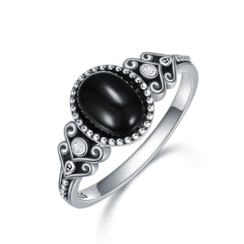 925 Sterling Silver Vintage Oxidized Black Onyx Ring for Women - Fun Gifts & More