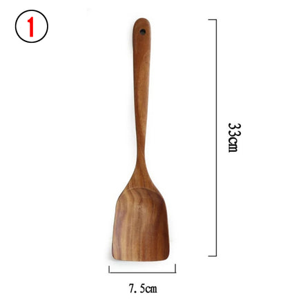 Thailand Teak Natural Wood Tableware Spoon Ladle Turner Long Rice Colander Soup Skimmer Cooking Spoons Scoop Kitchen Tool Set - Fun Gifts & More