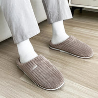 Solid Color Simple Cotton Slippers Winter Non-slip Home Warm Plush Slippers Household Indoor Couple Women's House Shoes - Fun Gifts & More