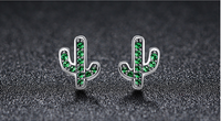 Green Cactus Sterling Silver Earrings - Fun Gifts & More