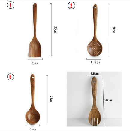 Thailand Teak Natural Wood Tableware Spoon Ladle Turner Long Rice Colander Soup Skimmer Cooking Spoons Scoop Kitchen Tool Set - Fun Gifts & More