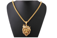 Europe and the United States selling diamond crown lion hip-hop luminous necklaces men Unisex gold-plated hiphop luminous Pendant - Fun Gifts & More