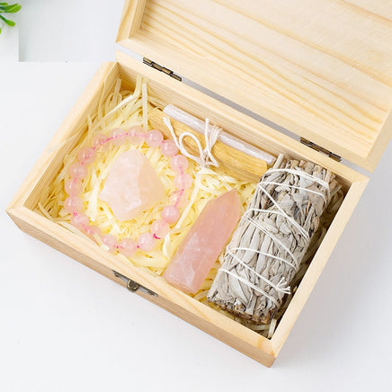 Natural Crystal Amethyst Wooden Box Set Gift Box - Fun Gifts & More