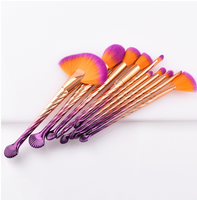 10 makeup brushes beauty tools shells gold purple gradient fan brush - Fun Gifts & More