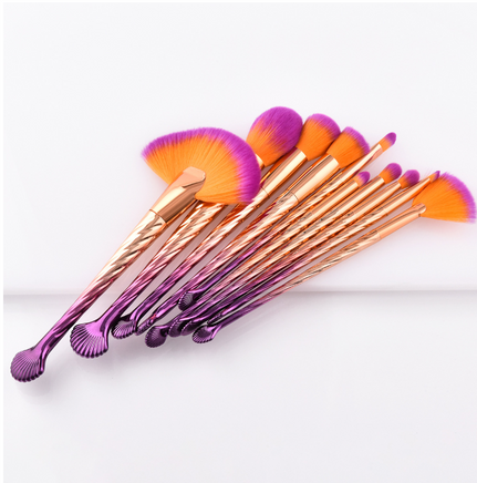 10 makeup brushes beauty tools shells gold purple gradient fan brush - Fun Gifts & More