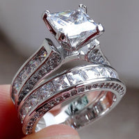 New Style Charm Couple Rings His Her Silver Color Princess Cut CZ Anniversary Promise Wedding Engagement Ring Sets - Fun Gifts & More