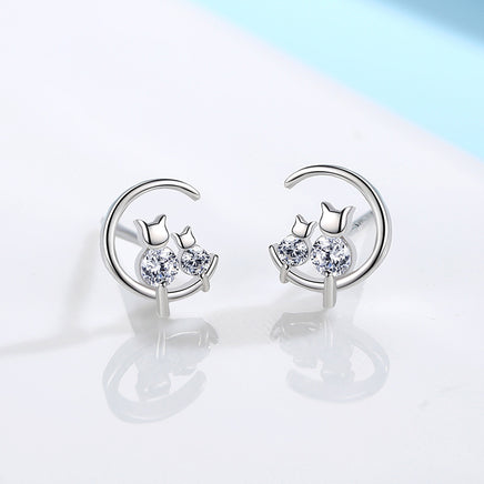 Star Moon Cat Earrings Women's Sterling Silver Earrings - Fun Gifts & More