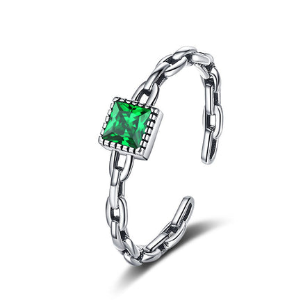 S925 Sterling Silver Emerald Zircon Chain Ring - Fun Gifts & More