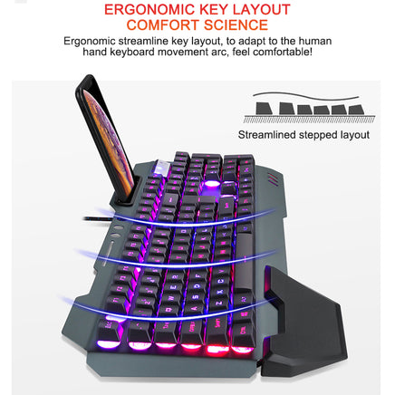 ErgonomicWired Gaming Keyboard with RGB Backlight Phone Holder - Fun Gifts & More