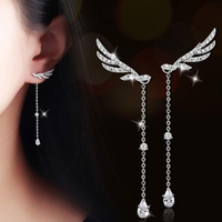 Sterling Silver Earrings Angel Wings Long Tassel Drop Earrings - Fun Gifts & More