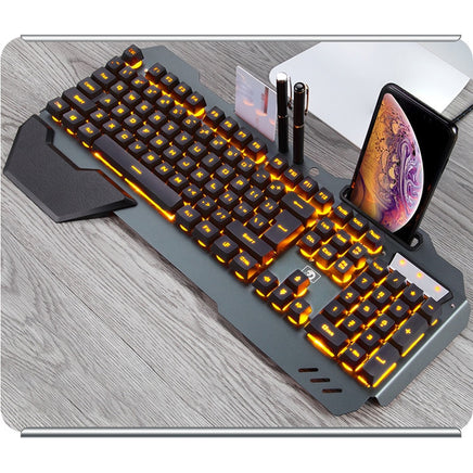 ErgonomicWired Gaming Keyboard with RGB Backlight Phone Holder - Fun Gifts & More