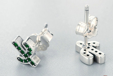 Green Cactus Sterling Silver Earrings - Fun Gifts & More