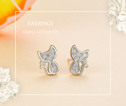 S925 Sterling Silver Kitten Stud Earrings - Fun Gifts & More