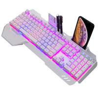 ErgonomicWired Gaming Keyboard with RGB Backlight Phone Holder - Fun Gifts & More