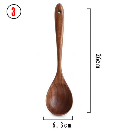 Thailand Teak Natural Wood Tableware Spoon Ladle Turner Long Rice Colander Soup Skimmer Cooking Spoons Scoop Kitchen Tool Set - Fun Gifts & More