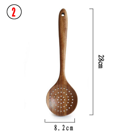 Thailand Teak Natural Wood Tableware Spoon Ladle Turner Long Rice Colander Soup Skimmer Cooking Spoons Scoop Kitchen Tool Set - Fun Gifts & More