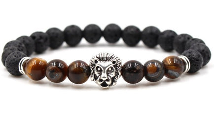 Beaded Bracelet Volcanic Stone Black Lava Marble Tiger Eye - Fun Gifts & More