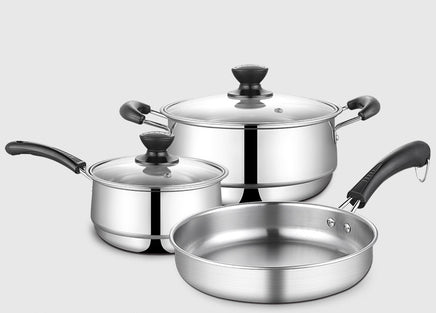 Stainless Steel Kitchenware Set Three-piece Pot Soup Pot Wok Kitchen Gift Gift Combo Set Pot - Fun Gifts & More