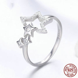 Simple Fashion Star Open Female Ring 925 Sterling Silver With Platinum Plated Diamonds - Fun Gifts & More