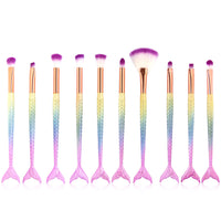 10 Mermaid Makeup Brushes Colorful Fish Scales Eye Brushes Beauty Tools - Fun Gifts & More