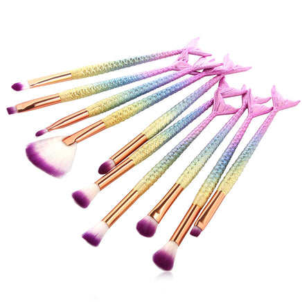 10 Mermaid Makeup Brushes Colorful Fish Scales Eye Brushes Beauty Tools - Fun Gifts & More