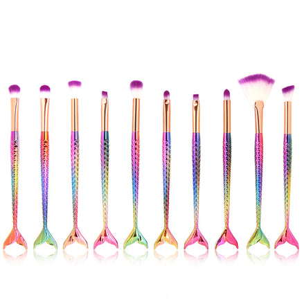 10 Mermaid Makeup Brushes Colorful Fish Scales Eye Brushes Beauty Tools - Fun Gifts & More