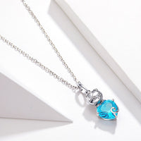 Cute Cat Blue and Platinum Plated Sterling Silver Necklace - Fun Gifts & More