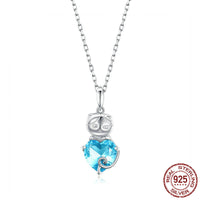 Cute Cat Blue and Platinum Plated Sterling Silver Necklace - Fun Gifts & More