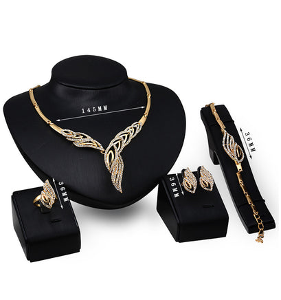 Exaggerated Bridal Gift Female Fashion Jewelry Set Necklace Earrings Ring Bracelet Four-piece Set - Fun Gifts & More