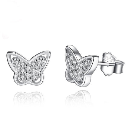 Sterling Silver Diamond Butterfly Earrings Earrings Sterling Silver Women's Children's Earrings - Fun Gifts & More