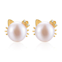 Sterling Silver S925 Pearl Cat Earrings - Fun Gifts & More