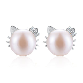 Sterling Silver S925 Pearl Cat Earrings - Fun Gifts & More