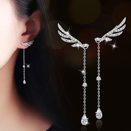 Sterling Silver Earrings Angel Wings Long Tassel Drop Earrings - Fun Gifts & More