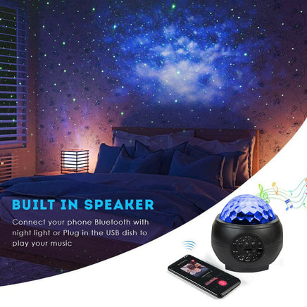 LED Star Ocean Wave Projector Night Light Galaxy Starry Sky Projector Night Lamp With Music Bluetooth Speaker - Fun Gifts & More