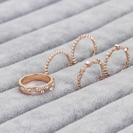 European And American Jewelry Rose Gold Stackable Diamonds Set Of Five Sets Of Rings BohemiaJ - Fun Gifts & More