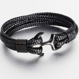 Stainless Steel Anchor Bracelet Vintage Woven Leather - Fun Gifts & More