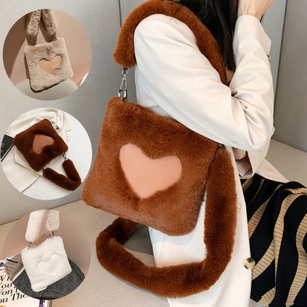 Heart Plush Fluffy Shoulder Bag Purse - Fun Gifts & More