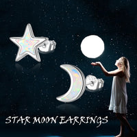 Star Moon Earrings 925 Sterling Silver Celestial Asymmetrical Earrings - Fun Gifts & More