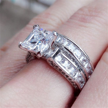 New Style Charm Couple Rings His Her Silver Color Princess Cut CZ Anniversary Promise Wedding Engagement Ring Sets - Fun Gifts & More