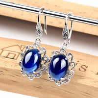 Vintage S925 Sterling Silver Sapphire Earrings - Fun Gifts & More